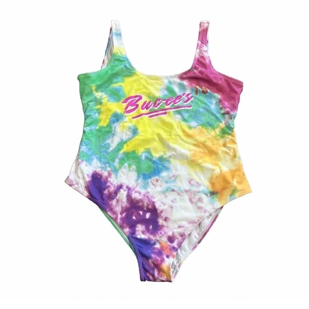 Bucee's Multicolor Tie dye Open Back One Piece Swimsuit size XL NEW W/O Tags